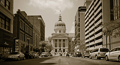 Sepia colored image of city from encyclopedia