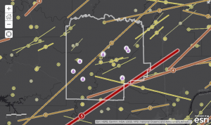 Map showing location of Washington County schools in relation to the various tornado tracks.